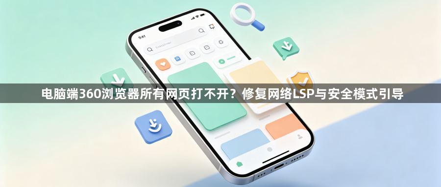 电脑端360浏览器所有网页打不开？修复网络LSP与安全模式引导1